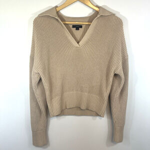 J Crew Fishermans Sweater with Collar Large Camel/Beige